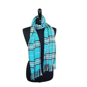 Cashmere Plaid Scarf Made In Scotland Teal Black Classic Academia Prep